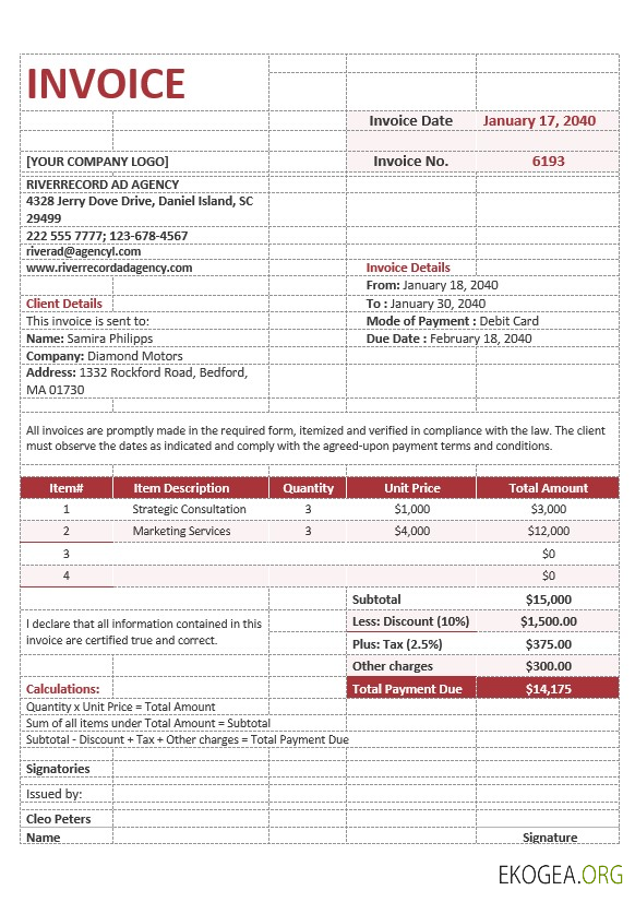 Exemple de modèle de facture d'agence de publicité